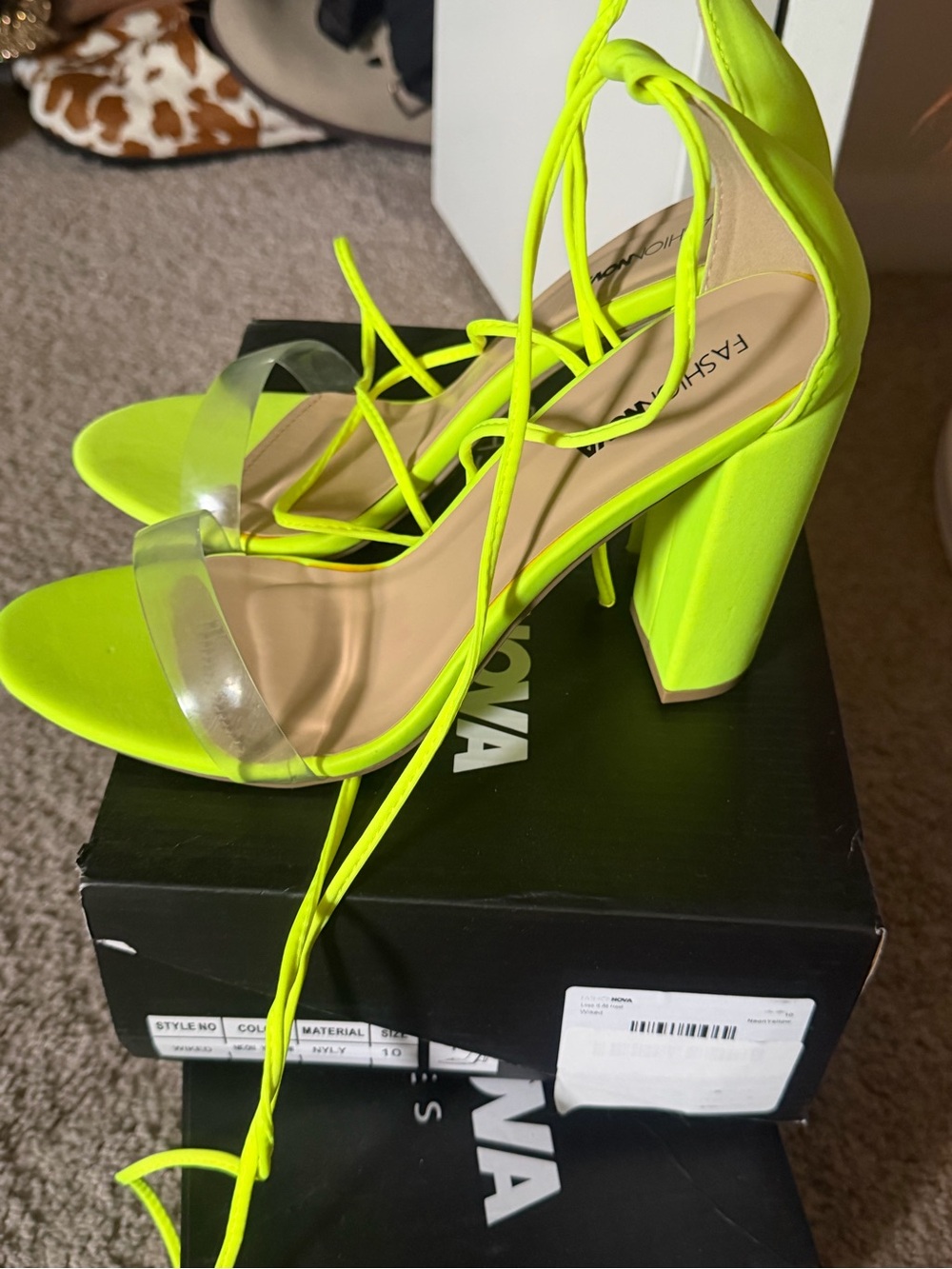 Fashion Nova Neon Lace-Up Block Heel Sandals